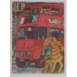 Rupert Shephard (1900-1992), Colour lino-cut print, Bus, signed in pencil,