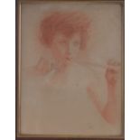 A 19th century sanguine chalk drawing, Classical portrait of a woman,