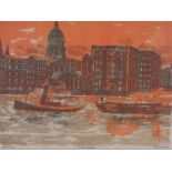 Robert Tavener, Colour lino-cut print, St Paul's Cathedral, Artist's Proof,