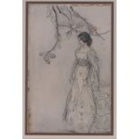 Manner of Arthur Rackham, Watercolour, classical woman, indistinctly signed,