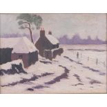 Oil on canvas snow covered winter landscape, unsigned,