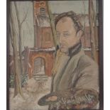 20th century continental school, Oil on canvas, portrait of an artist, unsigned,