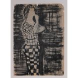 Arnold Daghani (1909-1985), Ink on newspaper, standing lady, dated 1962,