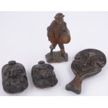 4 Carved wood items.