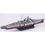 A highly detailed scratch-built model of the Bismarck, with painted wood hull, length 125cm,