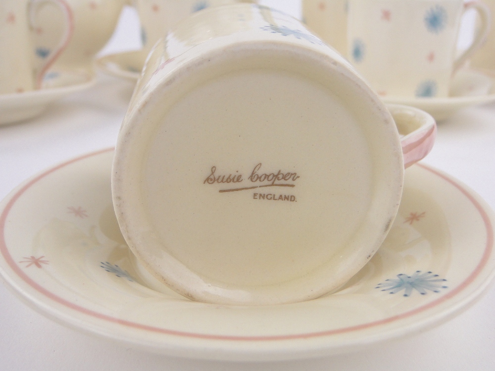 A Susie Cooper coffee service for 6-people, with painted blue and pink star designs, - Image 3 of 4