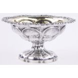 A 19th century continental silver bowl on foot, with cast foliate edge and gilded interior,