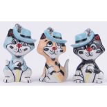 A set of 3 Lorna Bailey ornamental cats, height 12cm.