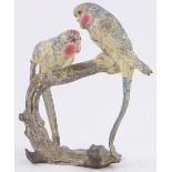 An Austrian cold painted bronze sculpture of 2 budgies on a branch, unsigned, height 25cm.