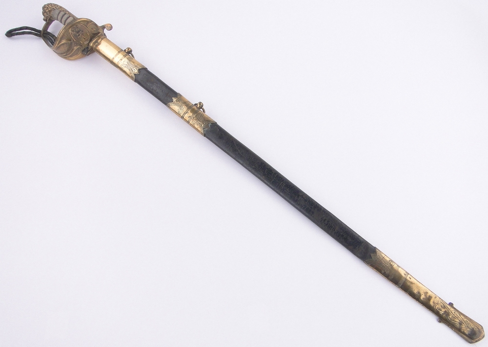 A Victorian Navy Officer's dress sword, etched blade signed Rob Hole & Sons, Birmingham, serial no. - Image 2 of 6