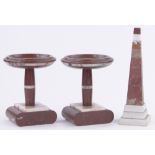 A pair of Art Deco 2-colour marble garniture pedestals, diameter 15cm,