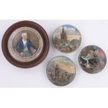 4 19th century Prattware pot-lids, including The Duke of Wellington (Sept 14 1852), The Shrimpers,