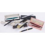 A group of Parker and other fountain pens, ballpoint pens, etc., mainly boxed, (8).