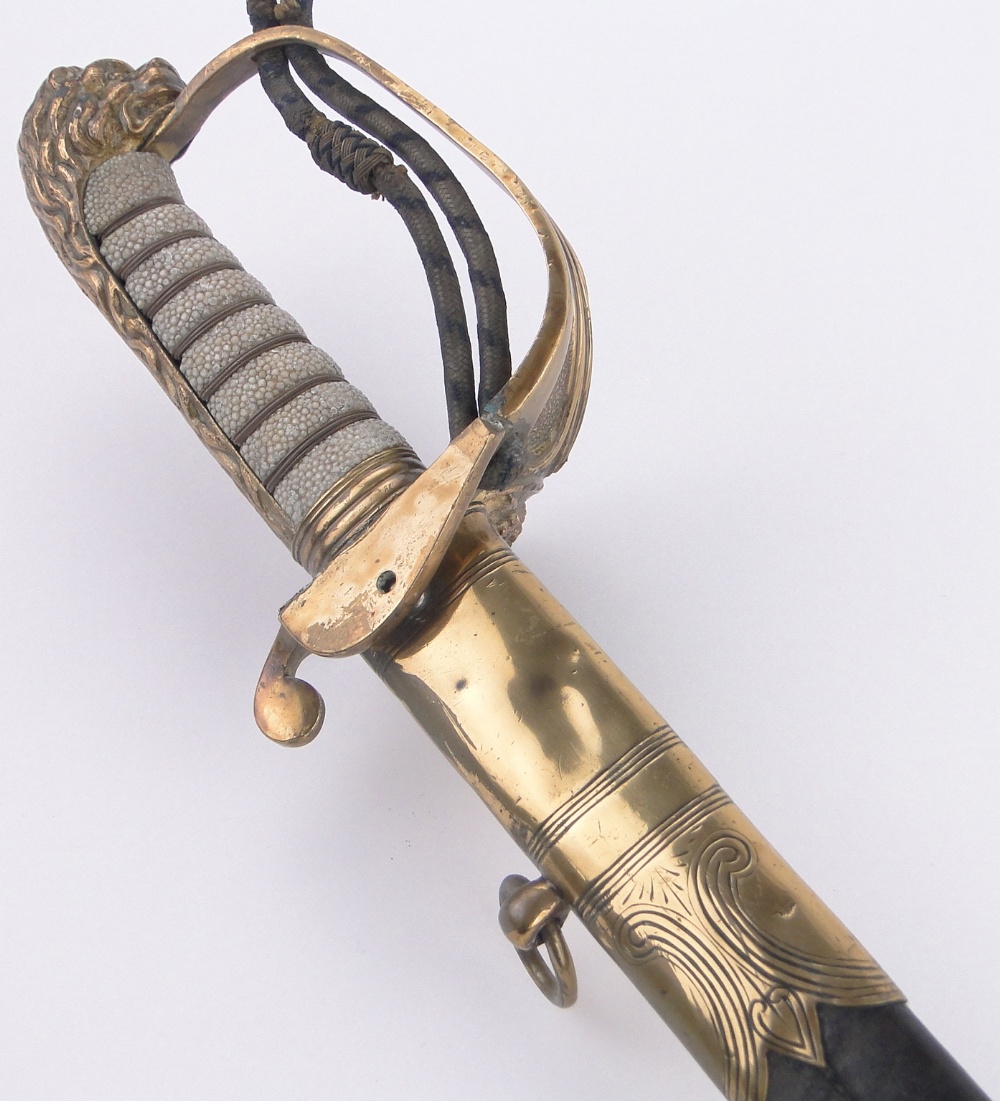 A Victorian Navy Officer's dress sword, etched blade signed Rob Hole & Sons, Birmingham, serial no. - Image 6 of 6