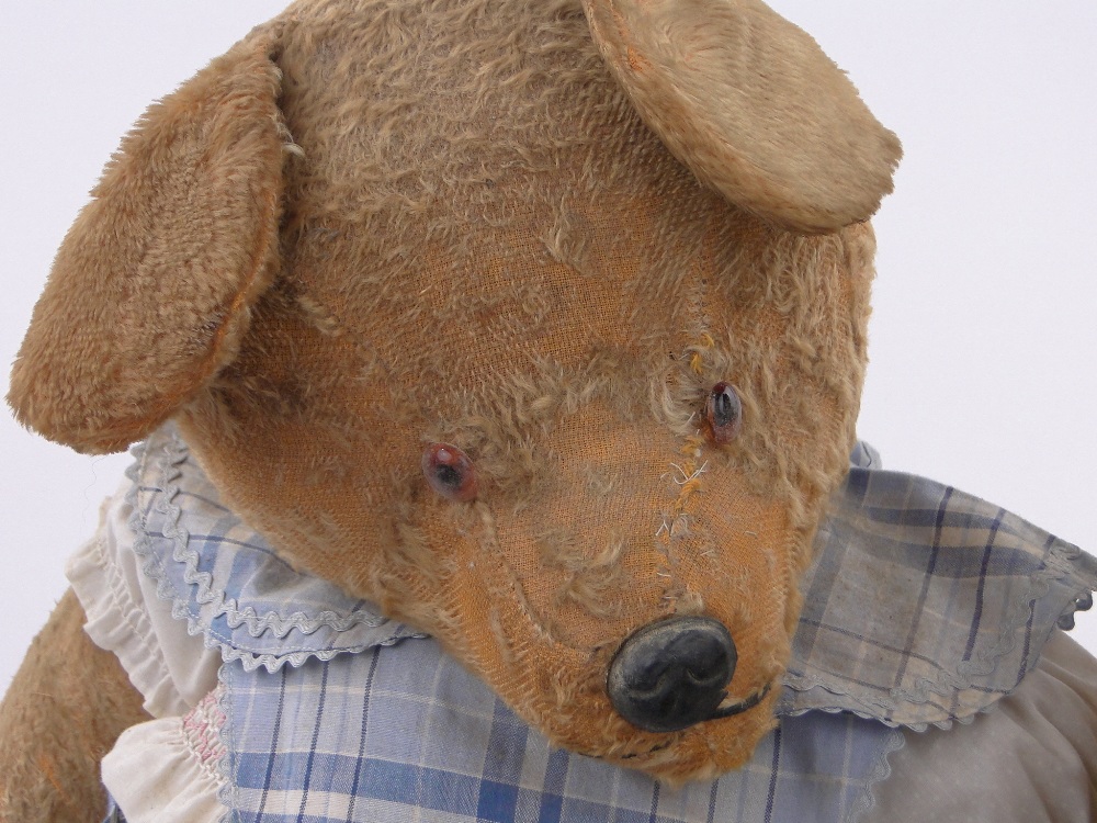 2 Vintage straw-filled teddybears, and a dog design pyjama case, (3). - Image 3 of 3