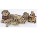 A Steiff soft toy lion and 3 tigers, length 26cm, (4).