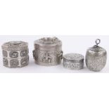 A group of Oriental white metal boxes, (4).