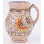 A Charlotte Rhead Crown Ducal pottery jug, with painted designs, height 22cm.