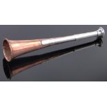 A hallmarked silver and copper hunting horn, circa 1920, length 22cm.