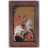 A miniature Russian painted Icon on wood panel, depicting George and the Dragon,