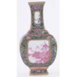 A Chinese square section porcelain narrow necked vase,