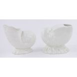 2 Victorian white glazed ceramic nautilus shell spoon warmers.