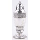 A late Victorian silver sugar caster, with chased Gothic design frieze by Mappin & Webb,