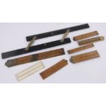 A group of 7 ebony, ivory and boxwood rulers, (7).