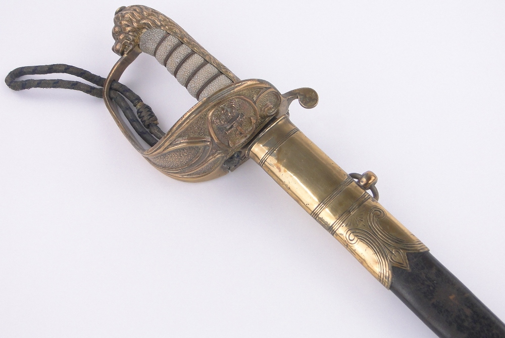 A Victorian Navy Officer's dress sword, etched blade signed Rob Hole & Sons, Birmingham, serial no.