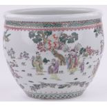 A large Chinese porcelain jardiniere, with painted figures in landscape, 6 character mark under,