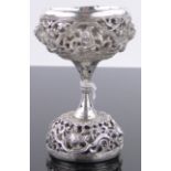 A small Chinese cast silver reticulated goblet/measure,
