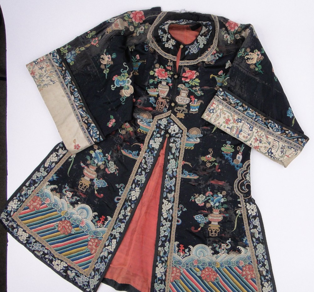 A Chinese Meiji Period silk embroidered ceremonial robe,