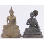 2 Oriental seated deities, largest height 23cm.