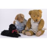 2 Vintage straw-filled teddybears, and a dog design pyjama case, (3).