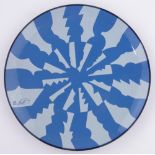 A Finland Arabia Pottery charger, blue geometric design, indistinct artist's signature,