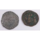 An early hammered silver coin, and a Byzantine bronze coin, (2).