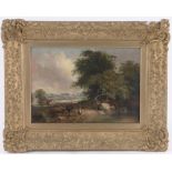 Circle of James Stark (1794-1859), oil on panel, figures in extensive rural landscape, unsigned,