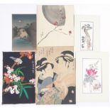 Folder of Japanese colour woodblock prints, late 19th/early 20th century, unframed, (6).