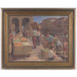 Mid 20th century Italian School, oil on board, Venice fruit market, unsigned, 18.5" x 24", framed.