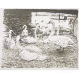 Gerald Leigh Davies, lithograph, swans at Hammersmith, no 5/10, signed in pencil, dated 1957,