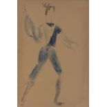 Mid 20th century watercolour, theatrical costume design, unsigned, 16" x 10.5", framed.