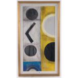 20th century British School, oil on board, geometric composition, unsigned, 16" x 32", framed.