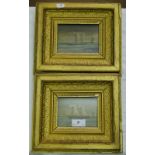 J P Chatham, a pair of small 19th century watercolours - shipping - in embossed gilt frames.