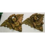 Pair of gilded plaster angel wall brackets.