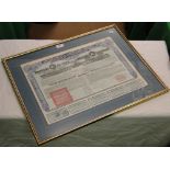 A Chinese Republic Stocks certificate, framed.