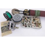 Group of fishing items, including an Orvis power matrix 4-piece fly rod,