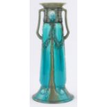 A Minton secessionist 2-handled vase, turquoise and green ground, pattern no. 1, height 30cm.