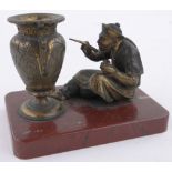 A cold painted bronze figure of a Chinaman painting a vase, circa 1900, unsigned,