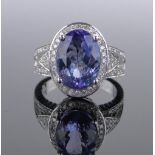 A 14ct white gold tanzanite and diamond ring, tanzanite approx. 3.