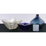 4 Pieces of Art Glass, including a Griffe banded glass bowl width 25cm,